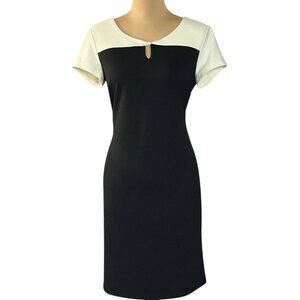 Talbots Dress Sz 6 short sleeve‎ sheath Black Ivory Colorblock Office Career
